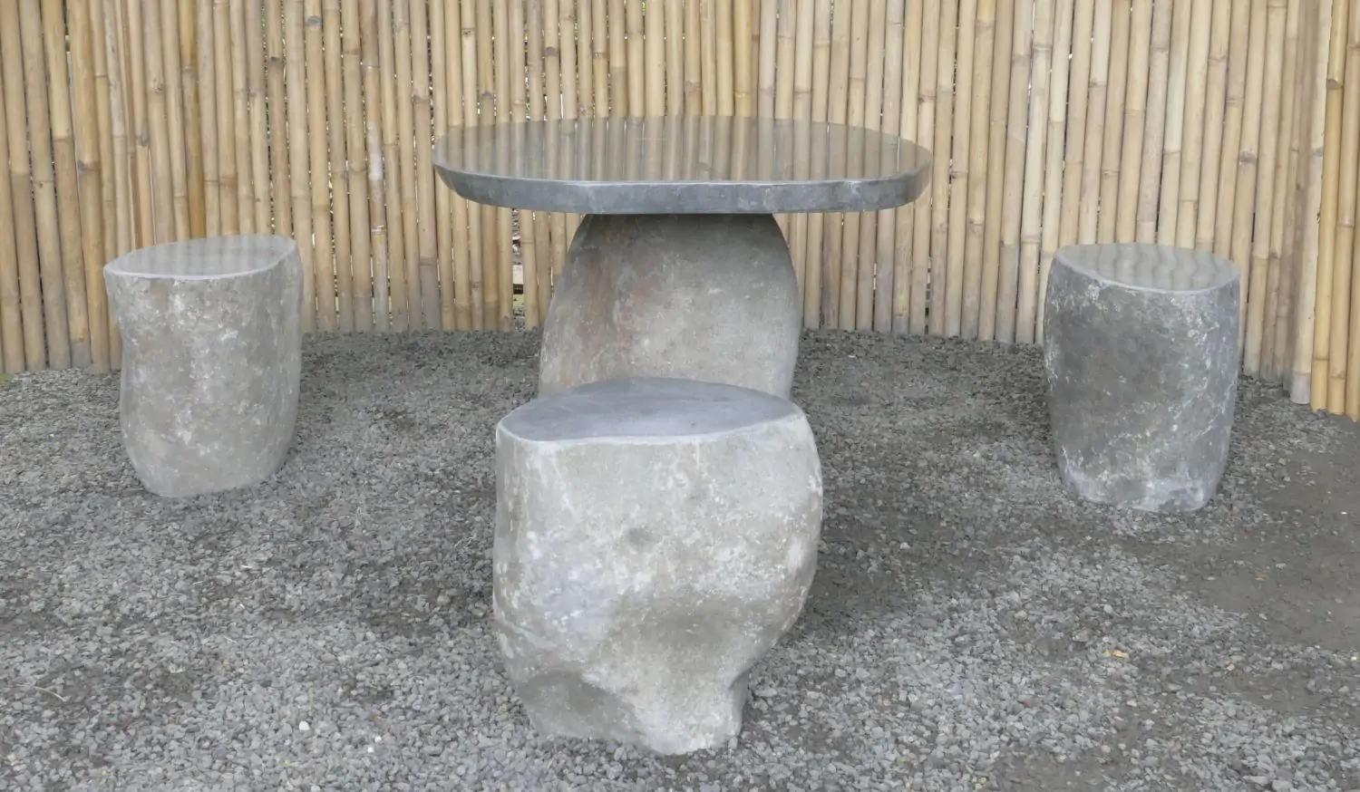  Product image 2 of the product “1 Set Table and 4 Stool. Made from Naturestone Riverstone. Table size 99 x 91 x 68cm, with 5cm thickness of the table. Stool Size approx. 45 x 34 x 45cm. ”